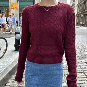 Brandy Melville Women's Burgundy Cable Knit Sweater